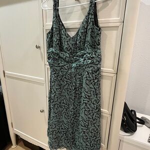 Ann Taylor V Neck Midi Dress - Teal and Black